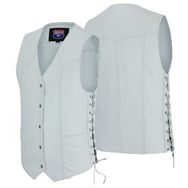 Mens Genuine Leather 10 Pockets Motorcycle Biker Club Vest White SOA (US, Alpha, XX-Large, Regular, Regular)
