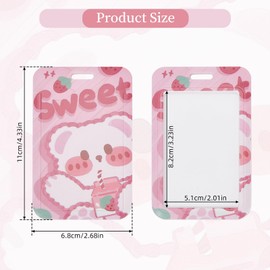NICENEEDED 2Pcs Cartoon Kpop Photocard Holder, Bear Strawberry Kpop ID Badge Holders Card Sleeve with Keychain, Protective ID Card Holders for Bus Card Pendant Keychain