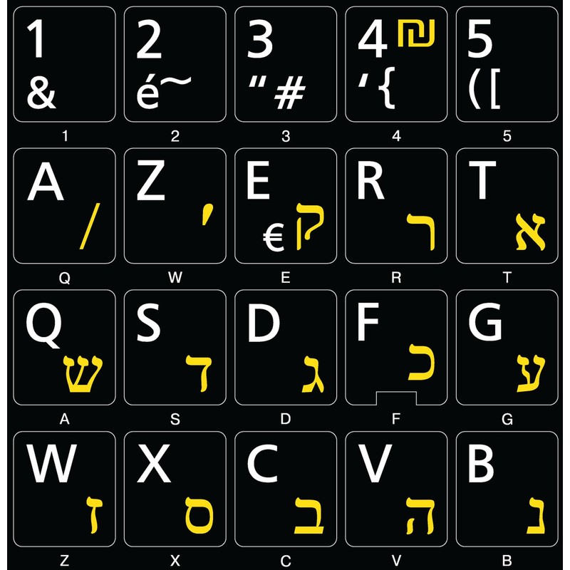 Online-Welcome French Azerty Hebrew Keyboard Label Black