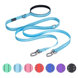 EXCELLENT ELITE SPANKER Reflective Dual Dog Leash Double Dog Leash 5FT Multiple Dog Leash with Padded Handle for Two Dogs Walking Training(Light Blue)