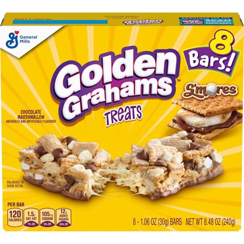 Golden Grahams Breakfast Cereal Treat Bars, S'mores, Snack Bars, 8