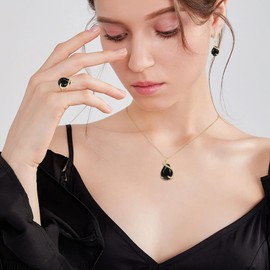 EVER FAITH Boda Sets de Joyería Cristal Zirconia Cúbica Piedra Natal Gota de Agua Collar Arete Set para Novia Regalo para cumpleaños/Día de la Madre/Navidad