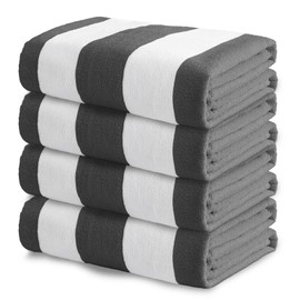 Exclusivo Mezcla 4 Pack Beach Towels, Large Microfiber Striped Beach Bath Pool Towel Set for Kids and Adults, Lightweight and Absorbent, 30x60 Inches, Grey