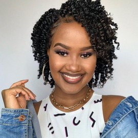 8 Packs Pre-twisted Passion Twist Crochet Hair for Black Women, 6 Inch Passion Twist Hair, Pre-looped Crochet Braids Bohemian Hair Synthetic Braiding Hair Extensions (12Strands/Pack,1B#)