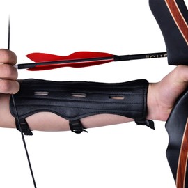TRADERPLUS Archery Arm Guard Leather Archery Bracer Forearm Protector Adjustable Bow Armguard Hunting Arrow Bow