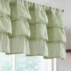 jinchan Ruffled Valance Curtain Slubbed Crossed Kitchen Valance Cottagecore Living Room Small Windows 18 Inch Farmhouse Voile Sheer Light Filtering Half Window Valance Rod Pocket 1 Panel Sage Green