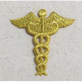 Wholesale Applique Gold Caduceus - Medical - Nursing - Iron on Applique - Embroidered Patch