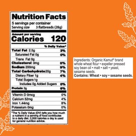 Suzie's Kamut Sesame Flatbread Crackers| Pack of 12 | Low-Fat & Vegan, Kosher, Whoelgrain | Low Carb Healthy Snack Option | 4.5 oz each