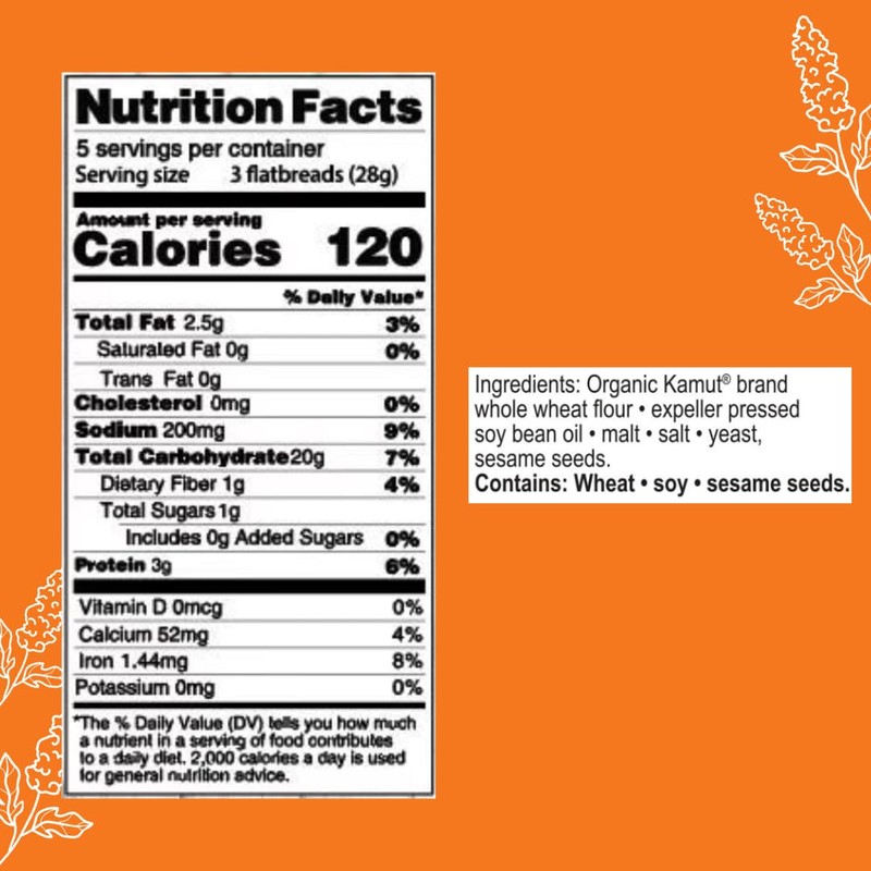 Suzie's Kamut Sesame Flatbread Crackers| Pack of 12 | Low-Fat