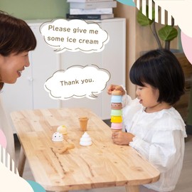 Woody Puddy Wooden Play Food for Kids Kitchen, Playing House Goods, Various Colorful Ice Cream Set for Boys and Girls Ages 1+ Years