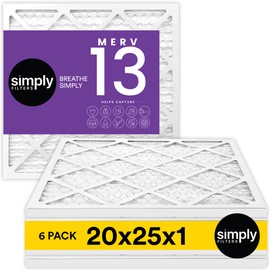 Simply Simply 20x25x1 Air Filter, Merv 13, MPR 1500, 6 Pack, For Home AC Furnace & HVAC (Actual Size: 19.75"x24.75"x0.75") DUST, Pet, & Allergy Control