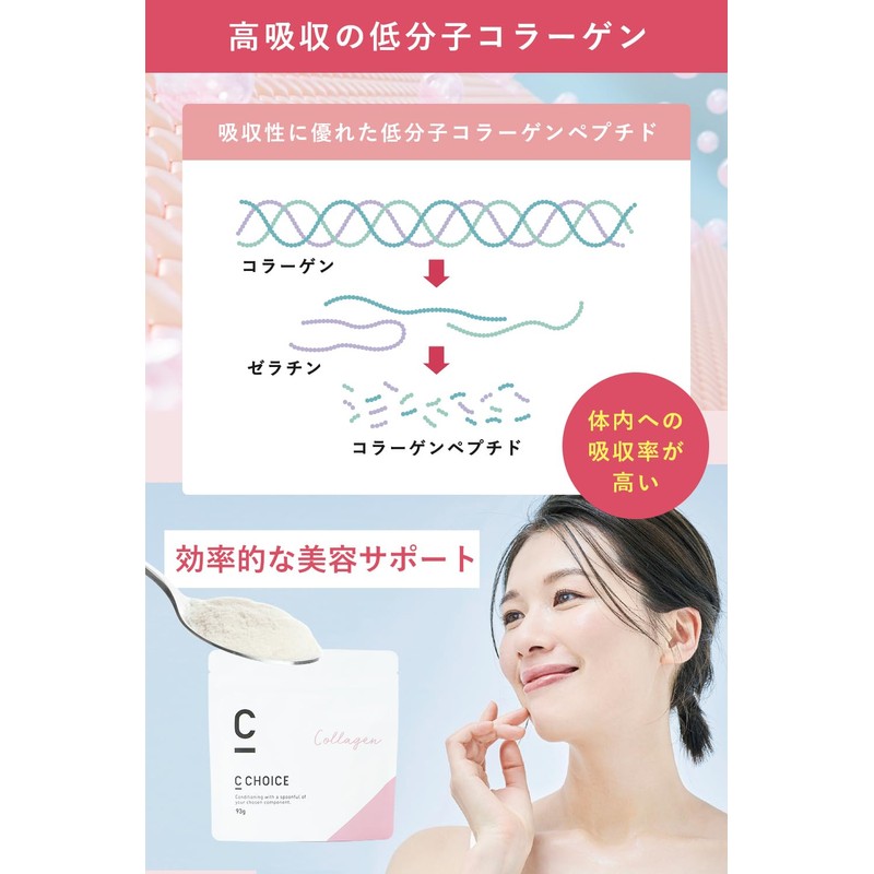 CCHOICE コラーゲン 低分子フィッシュコラーゲンペプチド 3000mg配合 無添加 高吸収 美容サポート パウダー 93g 30日分
