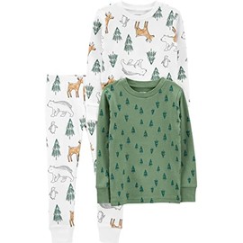 Simple Joys by Carter's Baby 3-Piece Snug-fit Cotton Holiday Pajama Set, Green Pine/White Forest, 7