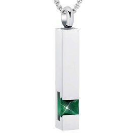 Oinsi Inlay Multi-Colored Square Crystal Bar Cremation Urn Necklace Holder for Ashes - Engravable, 316L