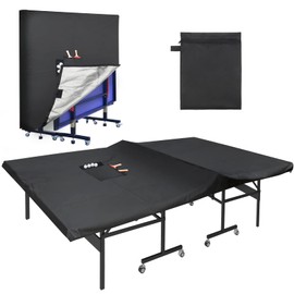 Outdoor Ping Pong Table Cover Waterproof, Luxiv 420D Oxford Cloth Black Tennis Table Cover with 2 Pockets for DeskTennis Balls and Rackets, Dust Covering for Folding & Flat Pingpong Desk
