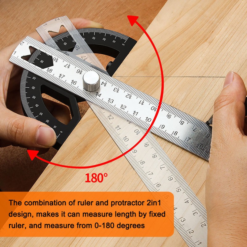 2in1 Multifunctional Magnetic Straight and Angle Measuring Ruler Woodworking Scribe