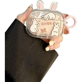 LALAPOPO Compatible with AirPods Pro 2nd Generation Case Rabbit, Cute Case with Keychain for Women Girls Clear Soft Silicone Kawaii Cartoon Protective Cover for AirPods Pro 2(2022) Charging Case