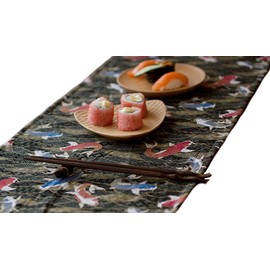 Mon Koi Japanese Style Table Runner, Ken Day of the Sun, Children's Day, Tea Room, Japanese Cuisine, Kaiseki Room (Black 150)