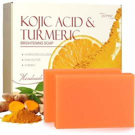 SADOWAY 2 PCS Jabón Turmeric Soap Jabón de Ácido Kójico de Cúrcuma y Limón ,Mejorar el tono desigual de la piel, Hidrata la piel y la mantiene...     