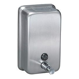 Bradley 6562-000000 Surface Mounted Push Button Liquid Soap Dispenser 40 oz, Satin Stainless Steel, Vertical Orientation