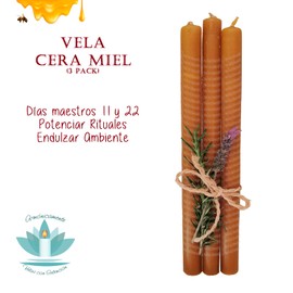 VELA CERA MIEL ARTESANAL 3 PIEZAS | DIAS MAESTROS 11 Y 22, POTENCIAR RITUALES, ARMONIZAR, ENDULZAR