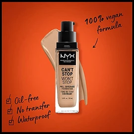 NYX PROFESSIONAL MAKEUP NYX Professional Makeup Can't Stop Won't Stop Full Coverage Foundation, Long Lasting, Waterproof, Vegan Formula, Matte Finish, Shade: Soft beige