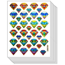 Stickers Glitter Pack 10 Sheets Beautiful Rainbow Diamond Jewel Gem Precious Stone Cartoon Label Stickers Craft Art Scrapbooking Decorations Supplies for Teachers Students Girls and Boys (14)