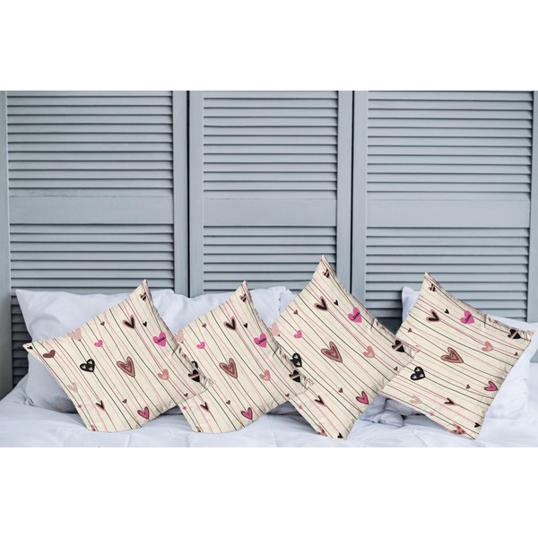 Ambesonne Valentines Day Pillow Cushion Cover Pack of 4, Hearts