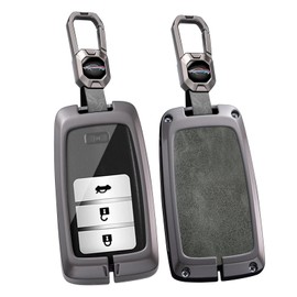 HIBEYO 2/3/4 Button Key Fob Cover Compatible with Honda Acura RLX MDX CDX TLX-L NSX RDX Accessories Alloy Leather Key Shell Smart Key Case with Keychains-Short Keychian Gray