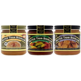 Better Than Bouillon Brand Vegeterian Varirty Pack with 1 No Chicken Base, 1 Roasted Vegetable Base and 1 Garlic Base, 8 Ounce Jars (Pack of 3)
