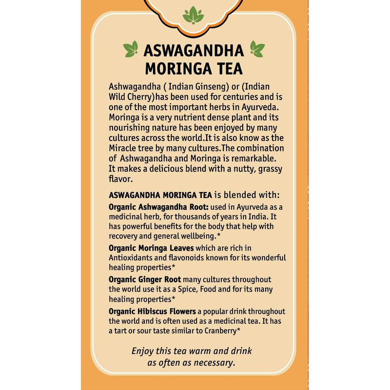 Herbal Cup Ashwagandha Tea, Organic Moringa Tea, No Caffeine Herbal