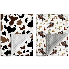 Jola's House 2 Pack Cowboy Baby Blanket Western Cowboy Gender Neutral Minky Blankets for Newborn Baby Girls or Boys Cowboy Nursery Toddler Double Layer Blanket with Dotted Backing (Western)