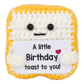 TOYMIS Knitted Positive Toast, A Little Birthday Toast to You Cute Positive Doll Present with Birthday Card for Dad Mom Women Men Girls Boys
