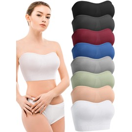 Geyoga 8 Pack Women's Strapless Bralette with Non Slip Liner Padded Bandeau Tube Top Bump Contour Bra for Girls (Medium)
