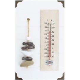 com-four® Analogue Thermometer - Maritime Wall Thermometer for Indoor Use - Temperature Meter with Scale in Degrees Celsius and Degrees Fahrenheit (Pack of 01 - with Stone Decoration)