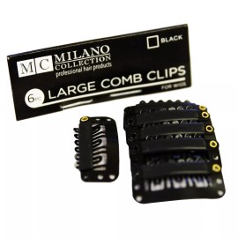 Milano 6 Piece Deluxe Snap Comb Set for Wigs or Hair Extensions in Black