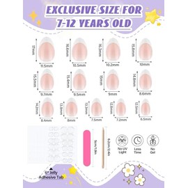 EBANKU 156 puntas de uñas postizas para niñas, uñas cortas clásicas francesas para niñas, uñas postizas de cobertura total para decoración de uñas.