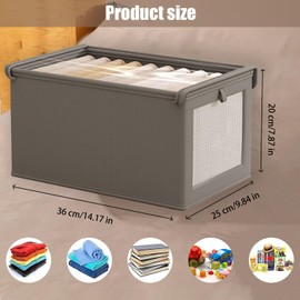 wintfarm 3pcs wardrobe storage organiser with clear window,foldable storage boxes,wardrobe storage organiser with lid,storage cubes for jeans pants shirts leggings sweaters (Grey)