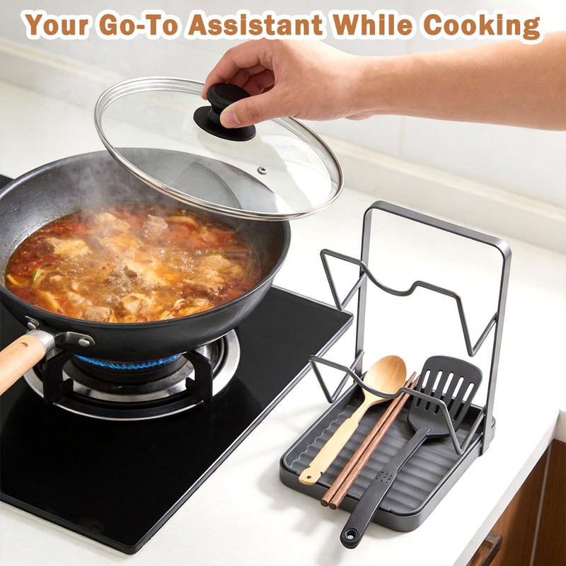 2-Tier Pot Lid Holder with Detachable Drip Tray for stove