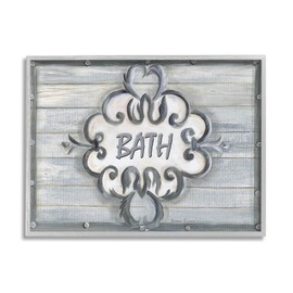 Stupell Industries Bath Bead Board with Scroll Bathroom, Design by Bonnie Wrublesky Gray Framed Wall Art, 24 x 30, Blue