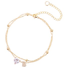 Mikovivi Ankle Bracelet for Women, Adjustable Letter Heart Design Waterproof Gold Initial Anklet Perfect Summer Beach Jewelry Alphabet Foot Chain Decorations and Gifts(Letter B)