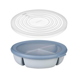 Mepal – Bento-Schüssel Starter-Set inkl. Mikrowellendeckel, Multischale mit 3 Fächern, rund Cirqula – Frischhaltedose luftdicht – Meal-Prep-Boxen & Vorratsdosen – Nordic blue
