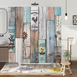 Witzest Farmhouse Rustic Shower Curtain Set Vintage Country Shower Curtains for Bathroom Wood Farmhouse Bathroom Decor Polyester Fabric-72" x 72"