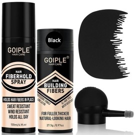 4-in-1 Hair & Beard Styling Set with Hair Fiber & Pump Dispenser & Application Card – Enhancements Barber Spray Volumizing (Black)