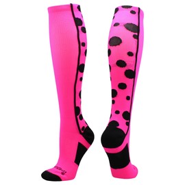MadSportsStuff Crazy Dots Over the Calf Socks (Neon Pink/Black, Medium)