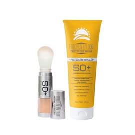 FOTOSUN UV 100 Solar Brush,Protector Solar Facial en Polvo FPS 50+ UVA/UVB, Con Brocha, Resistente al Agua, Kit Uso Diario para Todo Tipo de Piel (Solar Brush + Adulto 125ml)