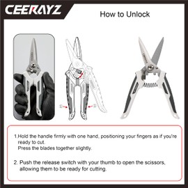CEERAYZ 200mm Scissors All Purpose Heavy Duty, Garden Shears, Scissors for DIY Projects, Office, Production Lines, Pruning, with Protective Sheath and Magnetic Holder (White/Grey)