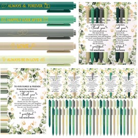 Chuangdi 50 Set Wedding Pens Favors for Guests Bulk Bridal Shower Gifts Includes Retractable Ballpoint Pen and Greeting Thank You Cards for Guest Wedding Bridal Shower Souvenirs Party Supplies