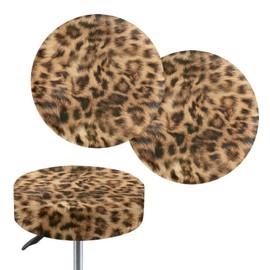 Psesaysky Leopard Round Bar Stool Covers Soft Waterproof Circle Chair Covers with Elastic Band Non-Slip Elastic Stool Covers Round 2 Packs