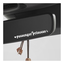 BWBWND Passenger Princess Sticker, Cute Vinyl Rearview Mirror Decal Girly Motivational Decor, Funny Auto Vanity Mirror Sticker Waterproof Letter Decals for Women, Car Accessories (6.5", White)